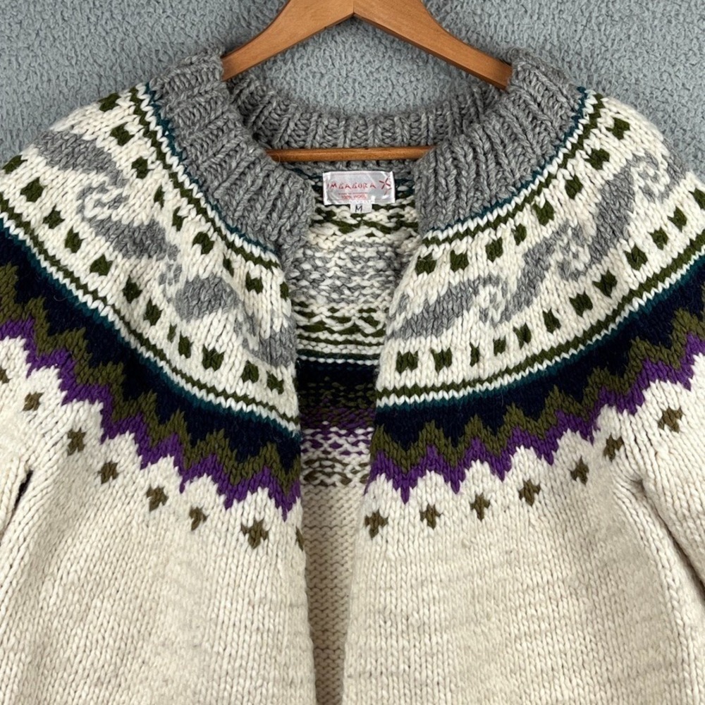 Imbabura Cardigan Cover Sweater Shawl 100% Wool Fair Isle Chunky Knit Womens M - Picture 2 of 11